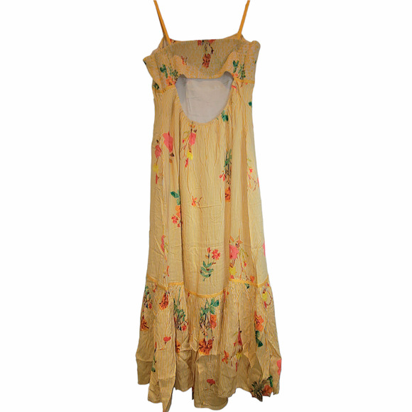 Free People Midi Sundress Strappy Sz XL Yellow Floral Rosie Posie Ruffle Lined - Picture 8 of 16